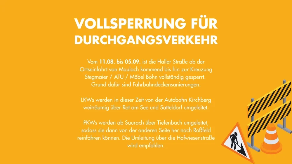 SPERRUNG DER HALLER STRAßE AUFGRUND VON DECKENERNEUERUNG SPERRUNG DER HALLER STRAßE AUFGRUND VON DECKENERNEUERUNG