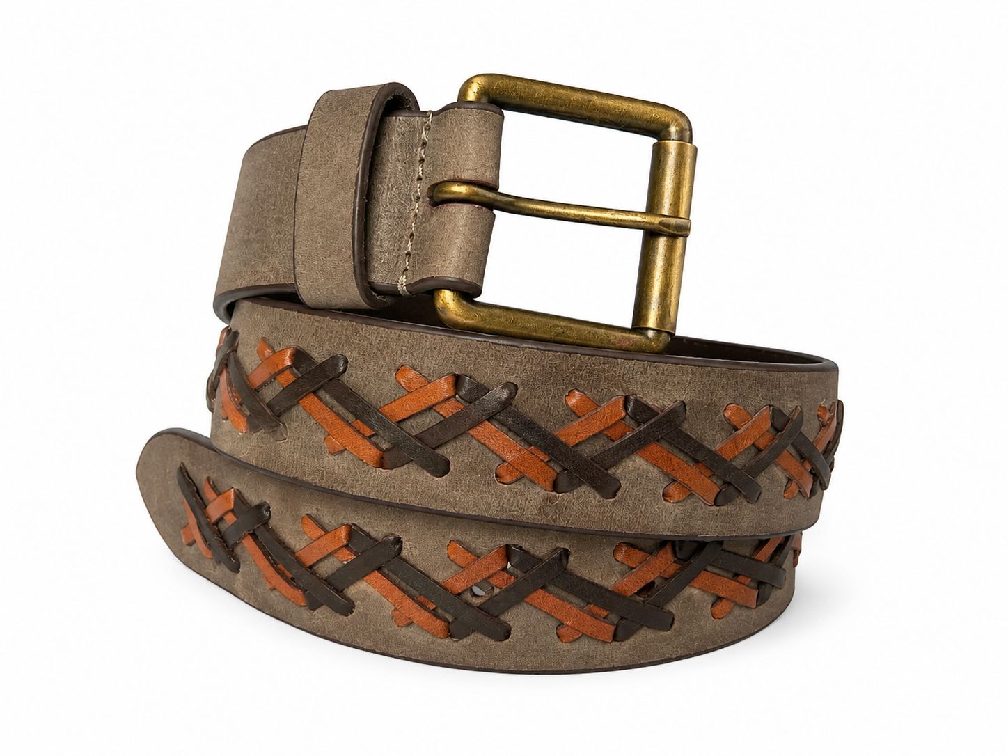 Vintage Tan & Black Woven Design | Antique Brass Buckle
