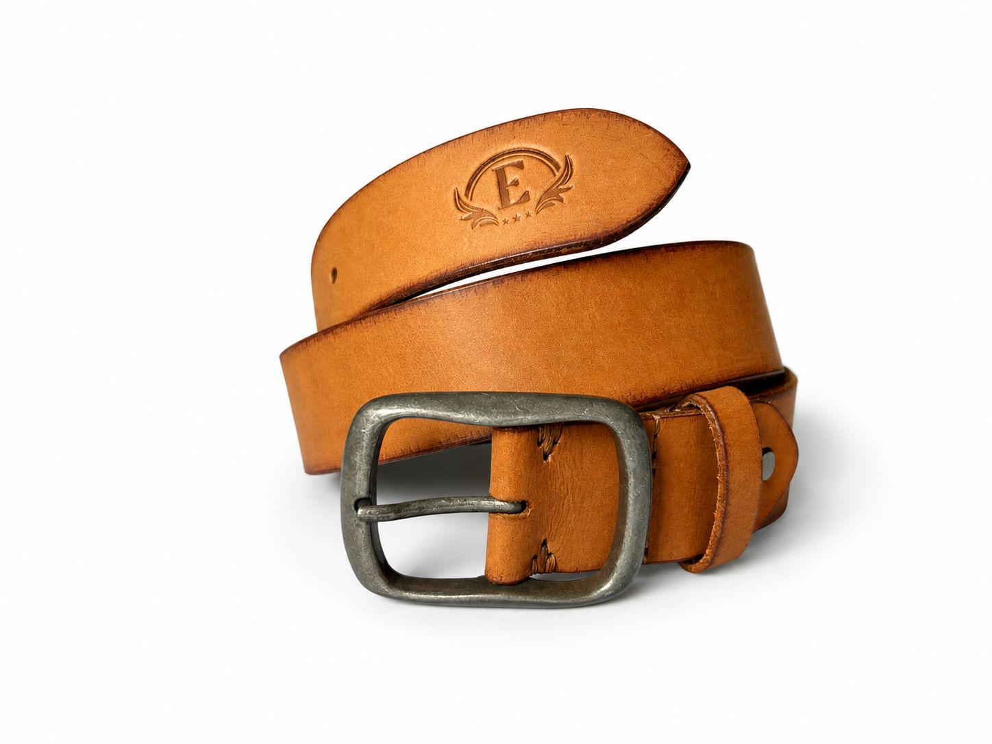 Classic Full Grain Genuine Leather Belt for Men – Tan Brown with Antique Silver Buckle