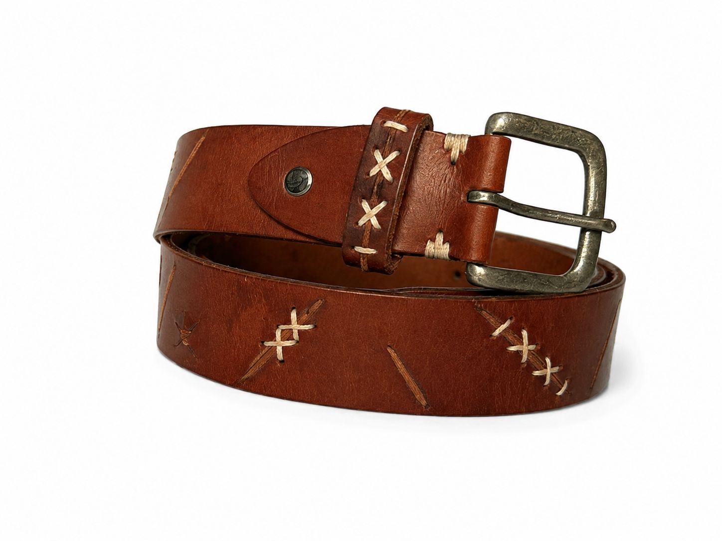 Vintage Stitch Genuine Leather Belt for Men