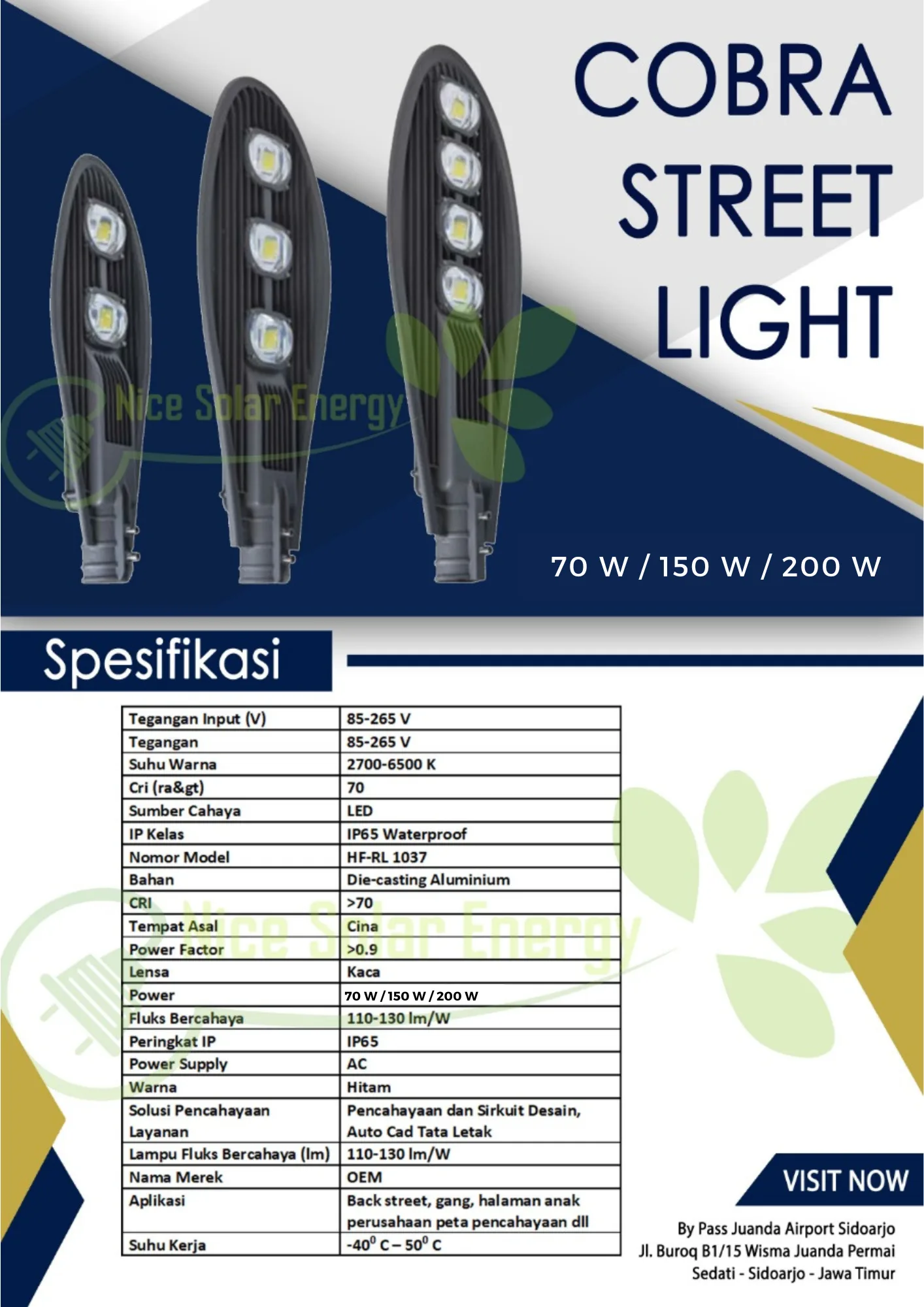 Cobra Street Light 70W, 150W, 200W - Lampu PJU Tenaga Surya Niscahya