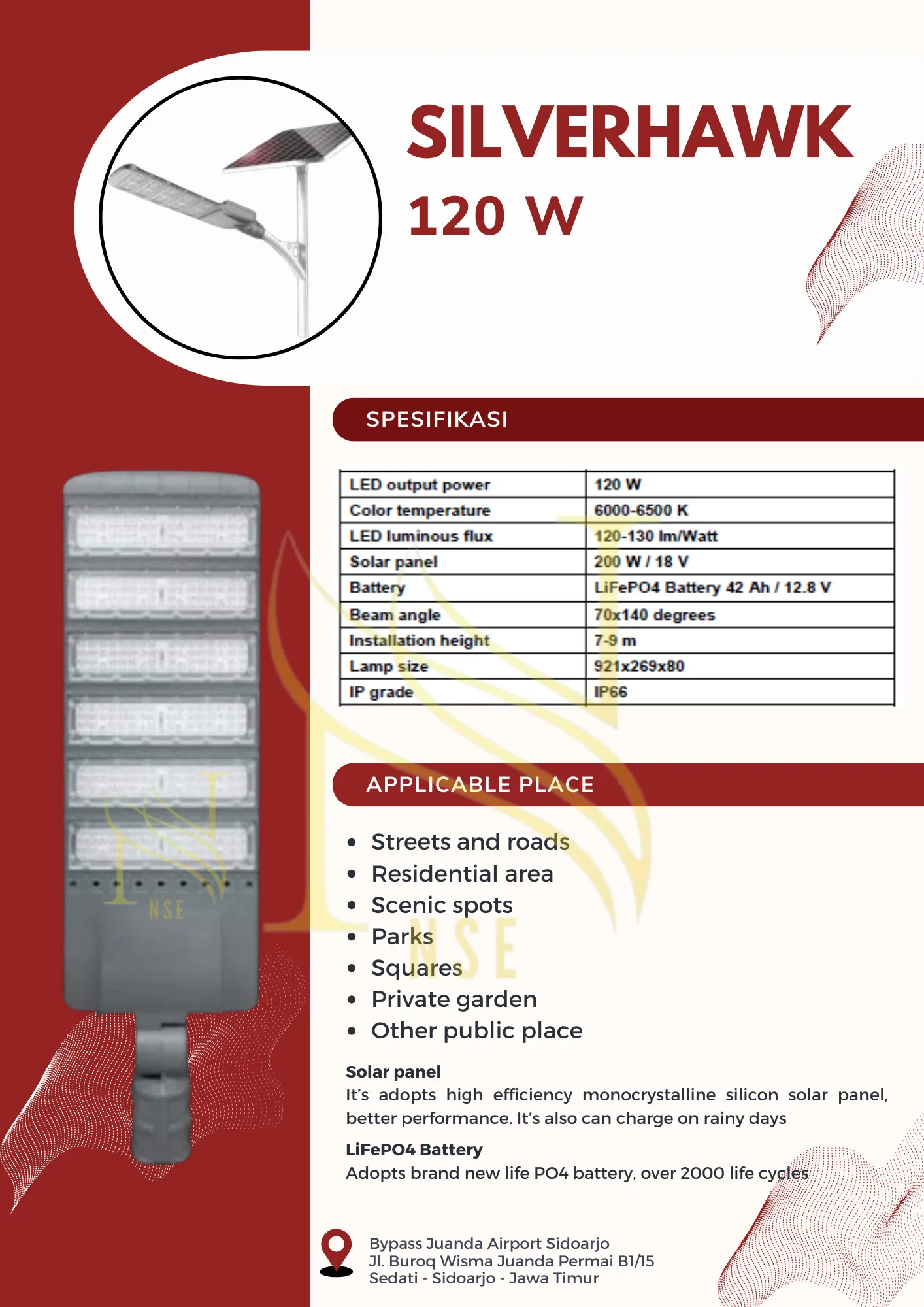 Silverhawk 100W, 120W - Lampu PJU Tenaga Surya Niscahya