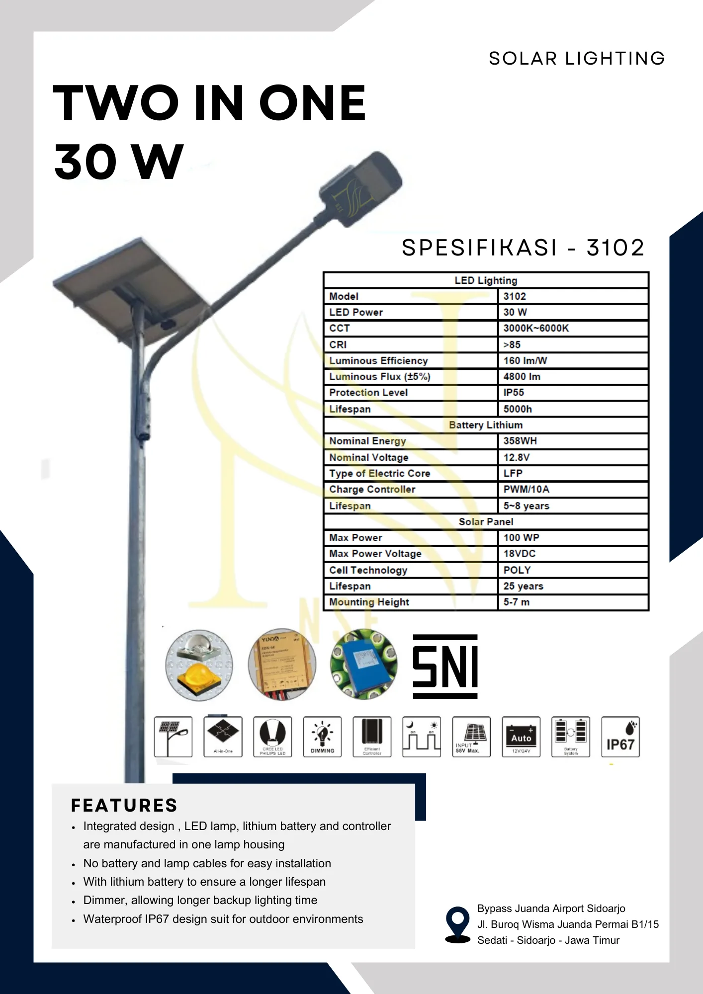 Two in One 30W, 40W, 50W, 60W - Lampu PJU Tenaga Surya Niscahya
