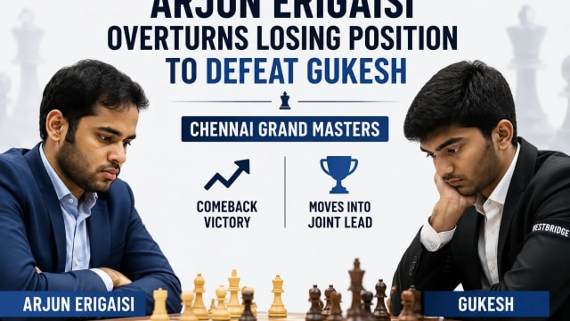 Arjun Erigaisi Overturns Losing Position to Defeat Gukesh at Chennai Grand Masters.