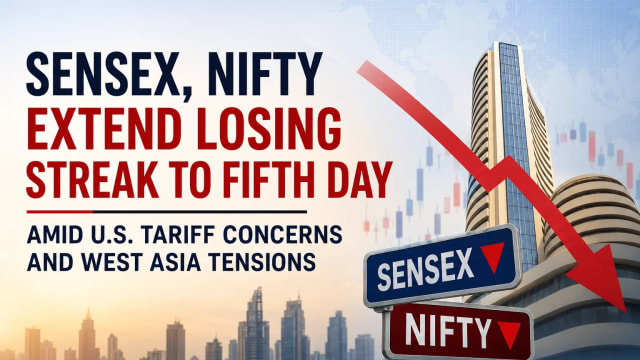 Sensex, Nifty Extend Losing Streak to Fifth Day Amid U.S. Tariff Concerns and West Asia Tensions
