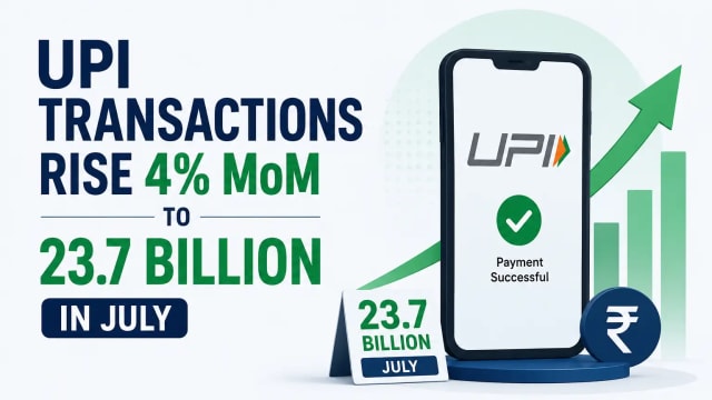 UPI Transactions Rise 4% MoM to 23.7 Billion in July