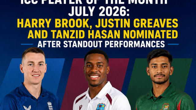 ICC Player of the Month July 2026: Harry Brook, Justin Greaves and Tanzid Hasan Nominated After Standout Performances