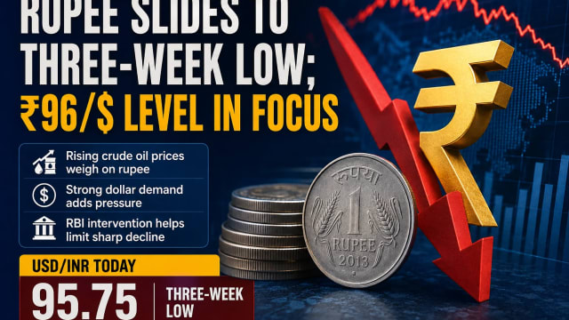 Rupee Slides to Three-Week Low as ₹96/$ Level Comes Into Focus Amid Oil Pressure