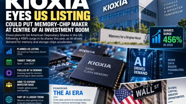 Kioxia Eyes US Listing After 456% Rally as AI Boom Reshapes Memory-Chip Market