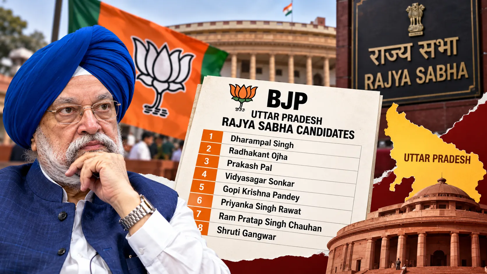 BJP की UP Rajya Sabha सूची से Hardeep Singh Puri बाहर, 8 नए चेहरों से 2027 के लिए क्या संकेत?