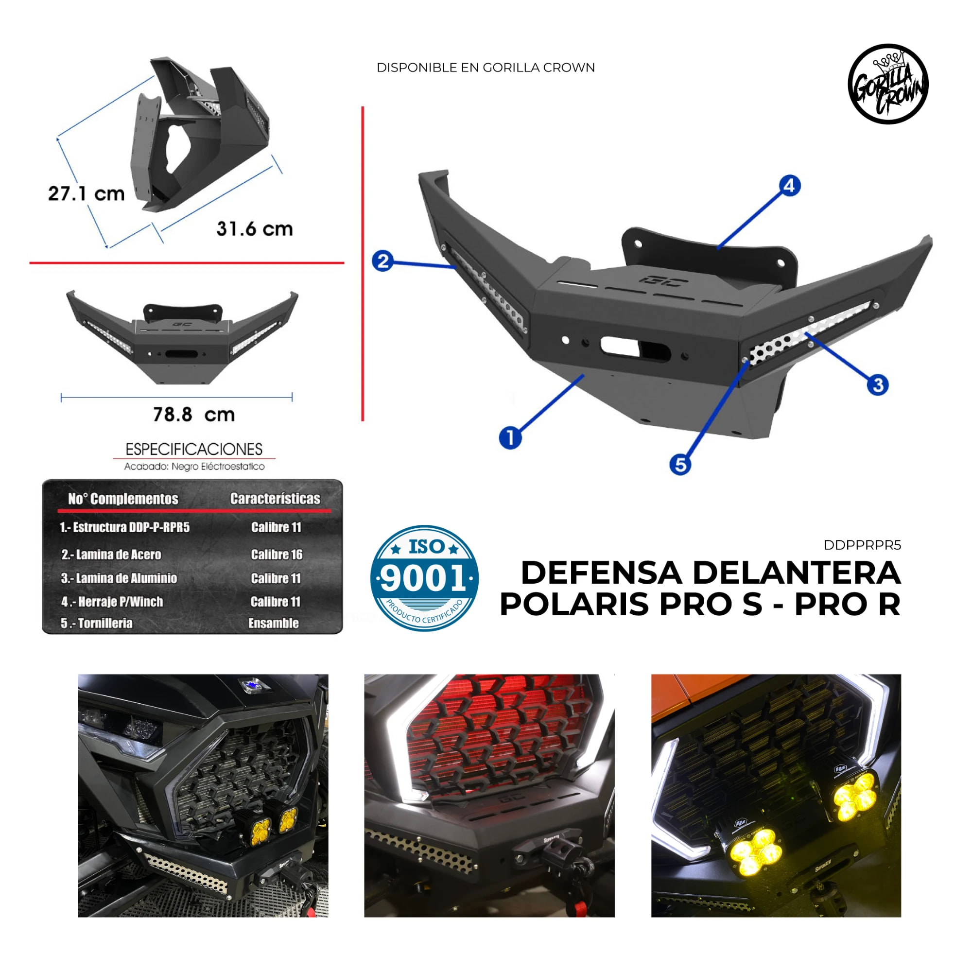 Defensa Delantera Polaris PRO S y PRO R 2025-2026 – Ficha técnica