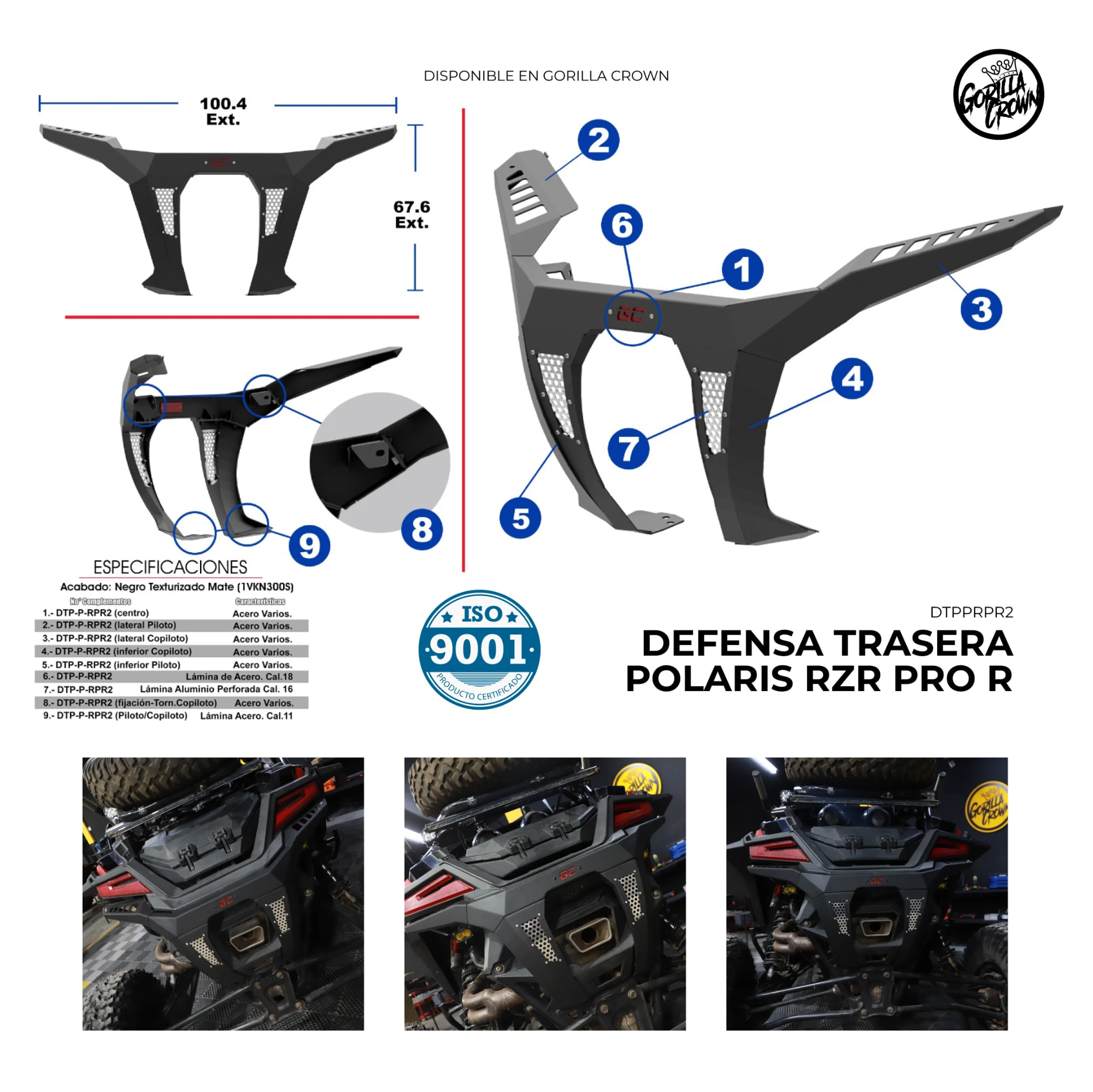 Defensa Trasera Polaris RZR PRO R 2022 – Bronco – Ficha técnica
