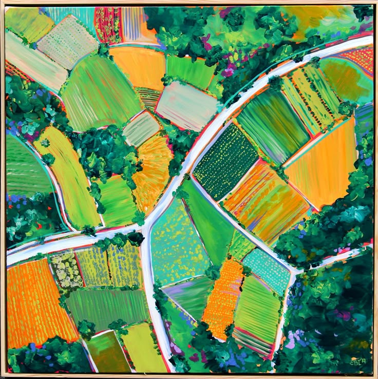 A fork in the road - Abstract aerial landscape Framed by Eve Izzett