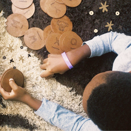 A set of wooden memory cards