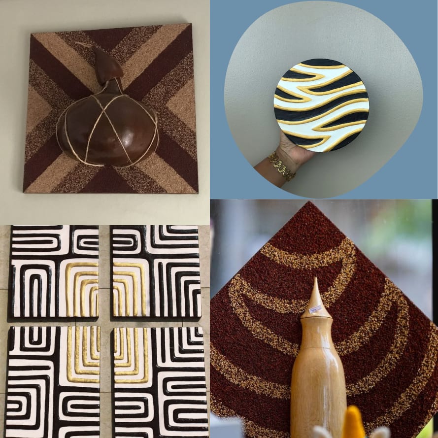 Handmade paintings and art crafts inspired by Rwandan patterns