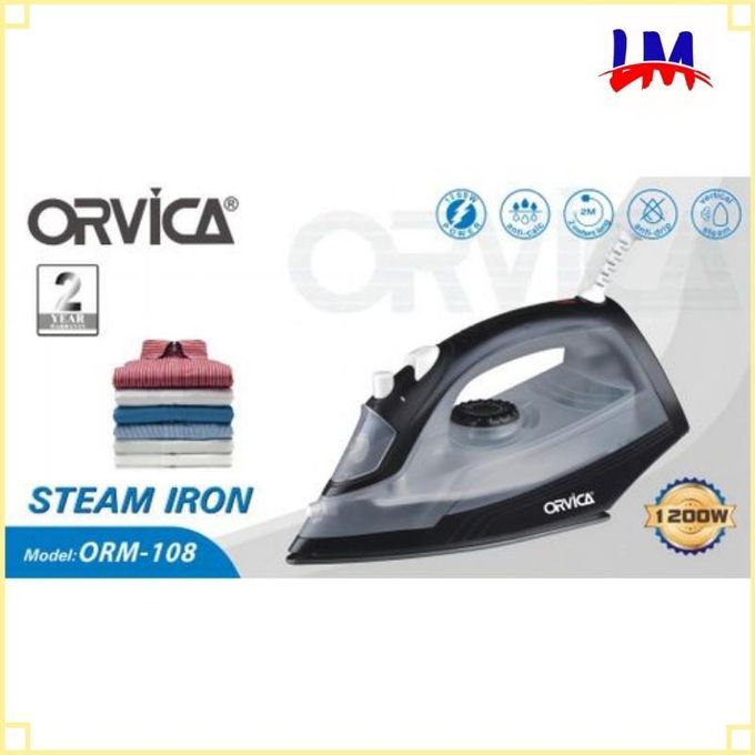 ORVICA LM-Smooth Gliding Steam Iron #108-1200w-Black gray
