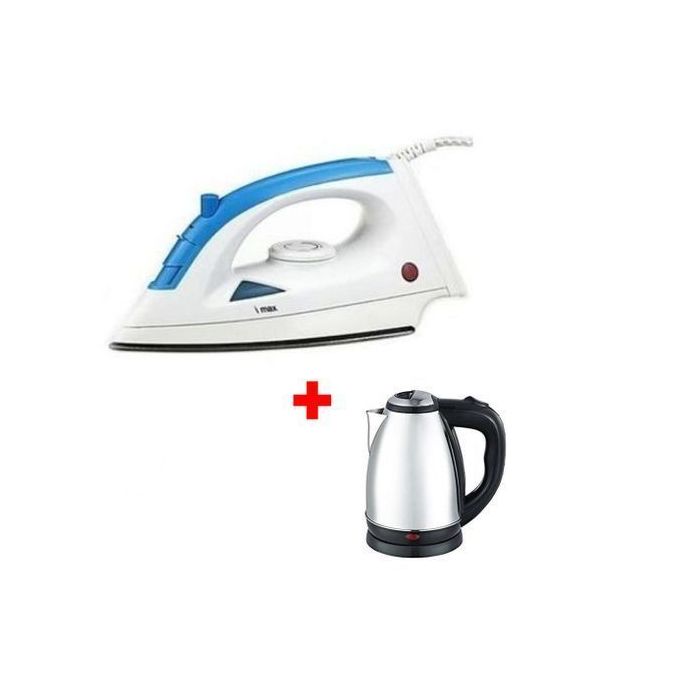 Electric Steam Iron + Free Kettle - White/Blue