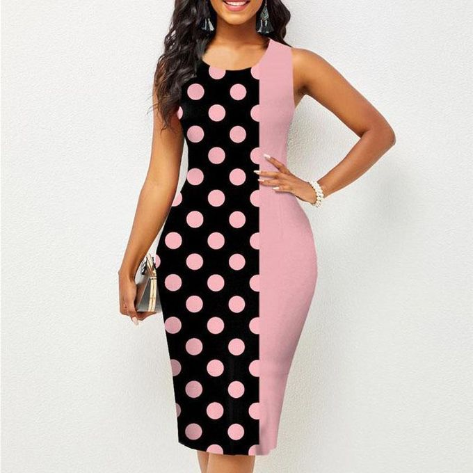AIDAILU Ladies Bodycon Dresses Wave Point Printed Slim Dress for Women Clothing