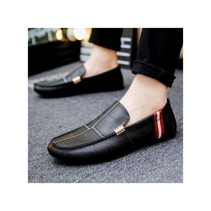 Mens Leather Loafers Slip On Casual Shoes - Black