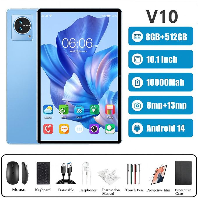 Wudytim Tablet PC 8+512GB Storage Dual Sim Card Android System Free Case,Keyboard, Mouse