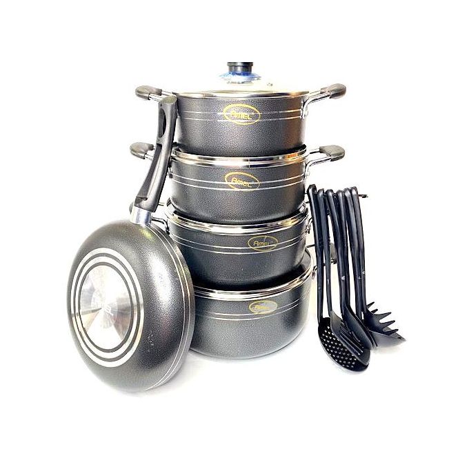 Amel 16 Pcs Non-Stick Aluminium Cookware Set - Black