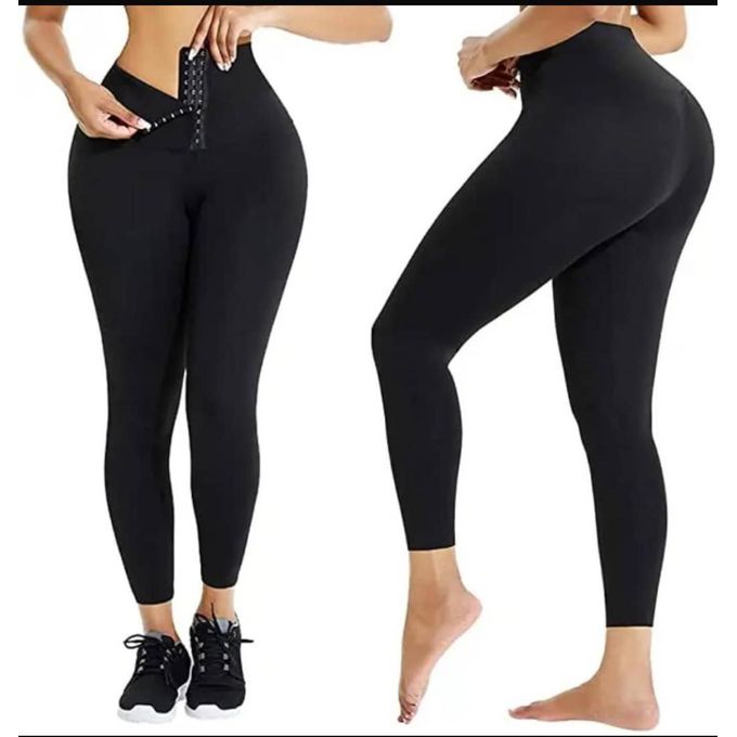 Women Leggings Sex Booty Lifting Corset Waist Skinny Outside Wear -Black