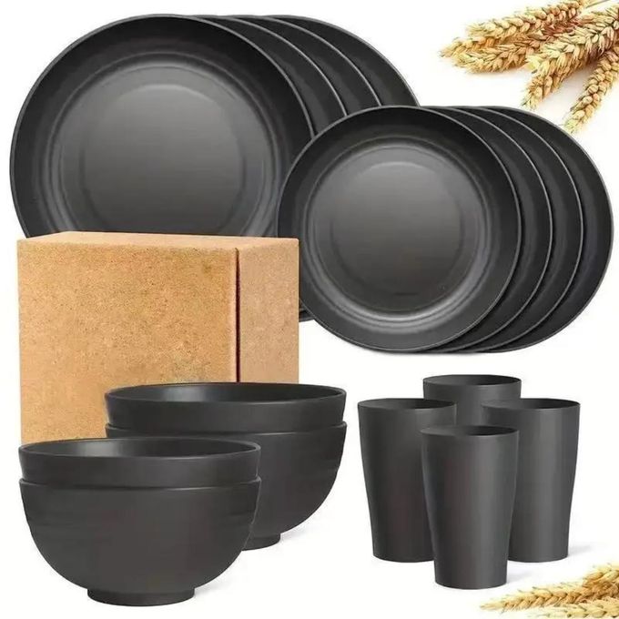 16 Pieces Dinner Set Dinner Plates - Black