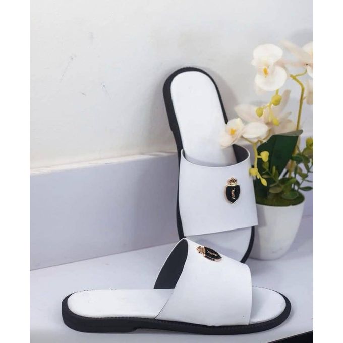 Leather Men white designer leather slippers