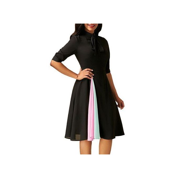 Women Casual Half Sleeve Clothing Evening Party Dresses - Black