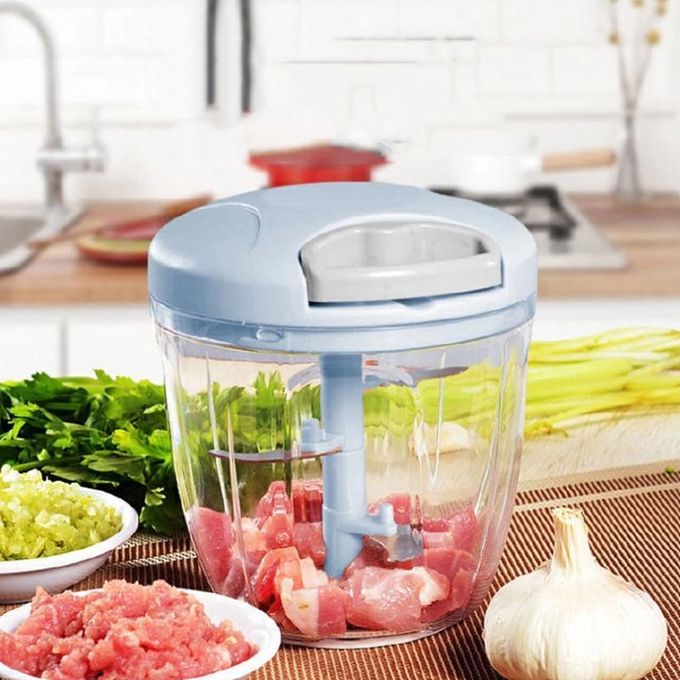 CYFAZA 900ml Manual Food Processor Vegetable Chopper Meat Grinder, Portable Hand Pull String Garlic Mincer Onion Cutter for Veggies, Ginger, Fruits, Nuts, Herbs, Blue