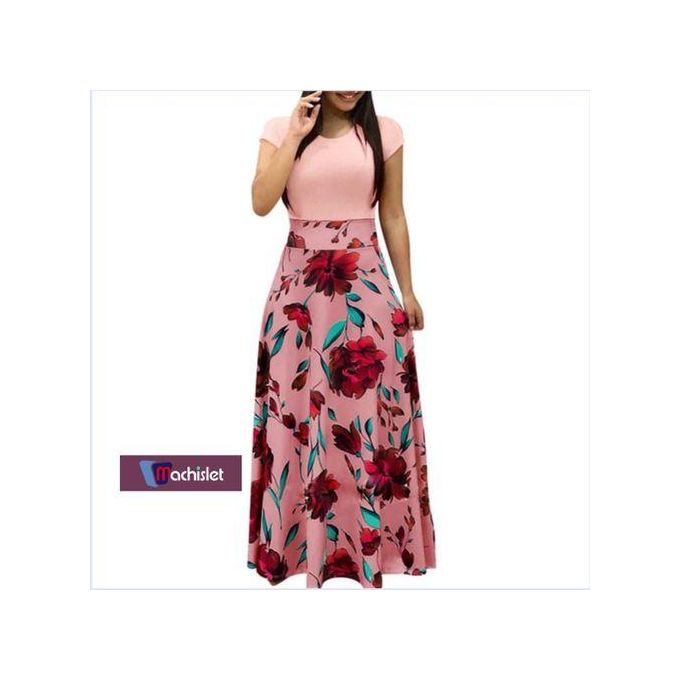 Machislet Machislet Daily Work Can Wear Women Casual Long Dress Short Sleeve Evening Gown