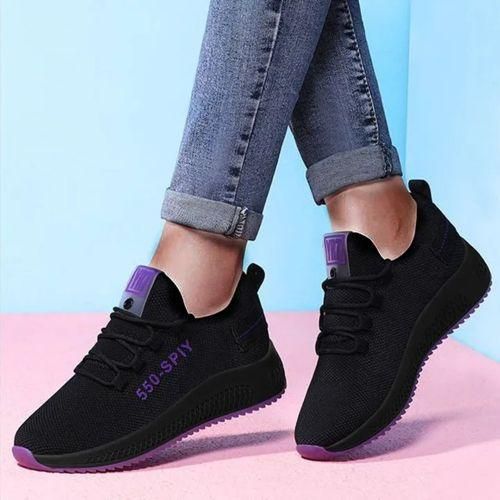 FUXING FASHION Soft Sole Lace Up Sneakers - Black