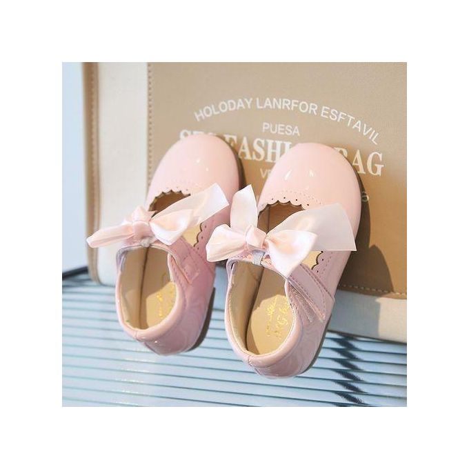 Baby Girls Shoes Cute Bow Patent Leather Princess Shoes Kids Gilrs Dancing Shoes First Walkers - Pink