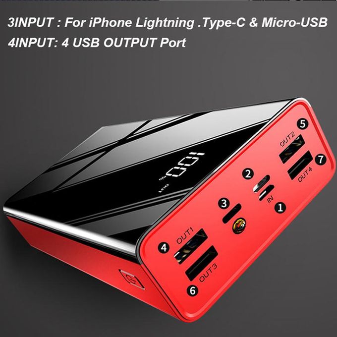 RichRipple 40000mah iPhone LED Power Bank ExterBattery USB Large Capacity Mirror Screen Portable for all Phones powerbank