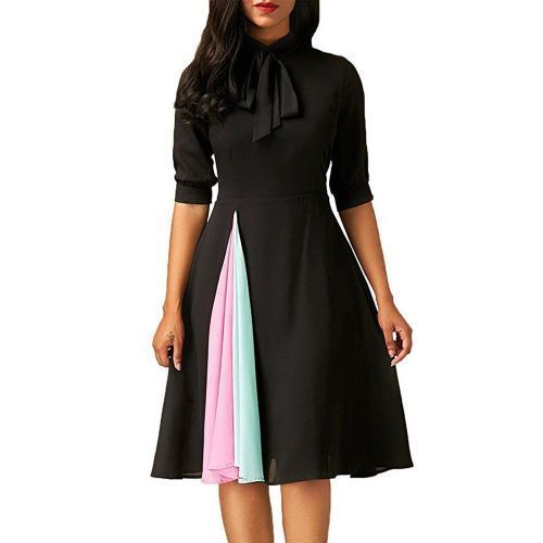 Women Casual Half Sleeve Clothing Evening Party Dresses - Black