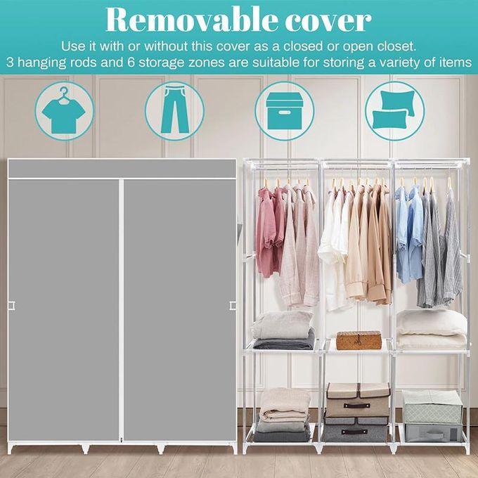 CYFAZA Portable Closet Storage Organizer Clothes Mobile Wardrobe Shoe Clothing Rack Shelf Dustproof Non-Woven Fabric, Easy to Assemble