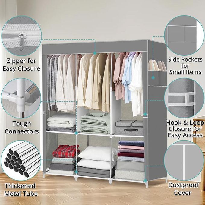CYFAZA Portable Closet Storage Organizer Clothes Mobile Wardrobe Shoe Clothing Rack Shelf Dustproof Non-Woven Fabric, Easy to Assemble