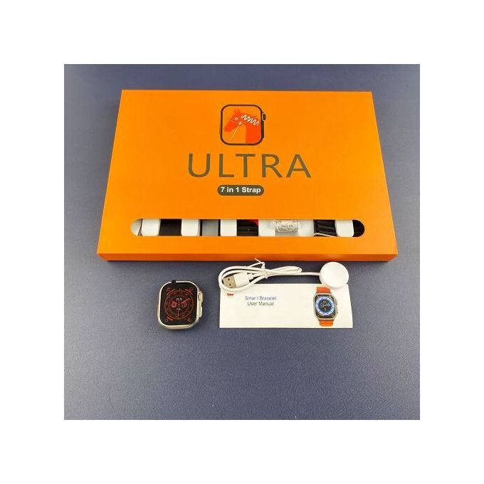 Smart Watch Ultra 7 in1 Straps Bluetooth Call Heart rate Wireless Charging - Black