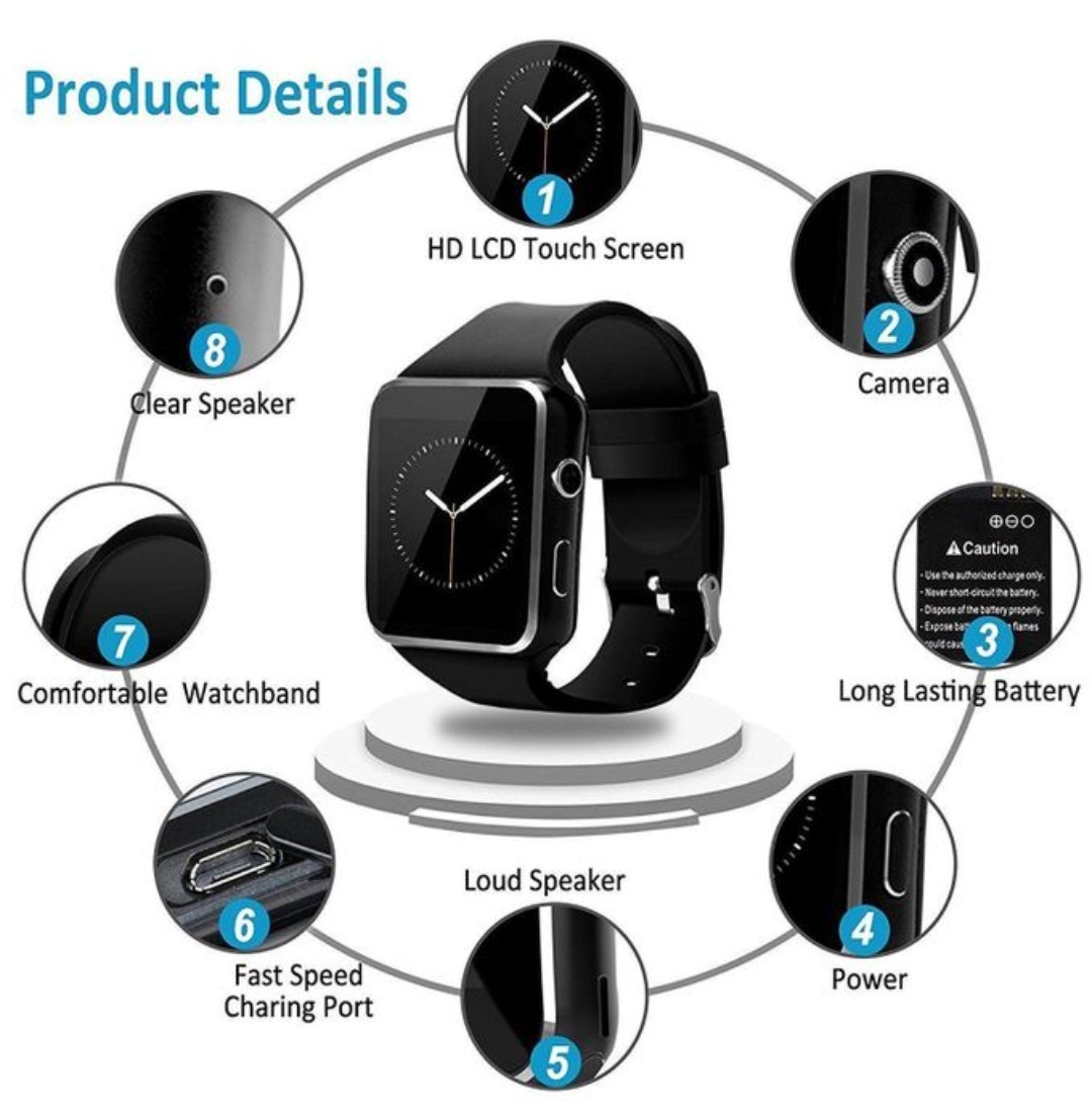 Smart2030 W008 Universal Smart Watch , Smartwatch Phone Bluetooth Built-in Camera Simcard and Memory Card Support