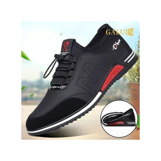GALUIN Men Leather Shoes Strap Breathable Non-slip Casual Loafers-Black