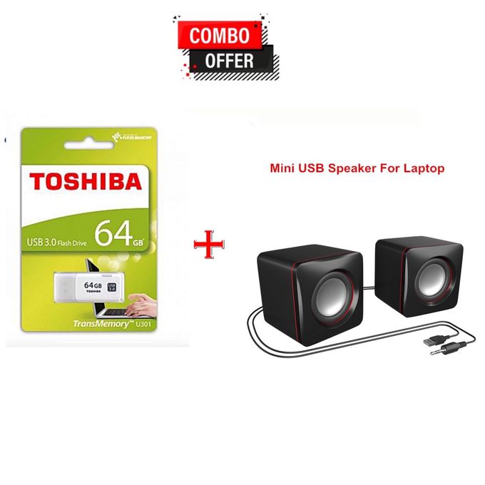 Toshiba USB Pendrive 64GB - White Plus Free USB Speaker