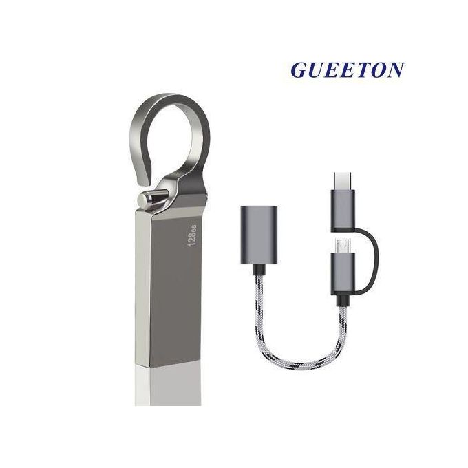 GUEETON 128 GB Metal Usb Flash Drive Adapter Cable 2 In 1 Set - Grey
