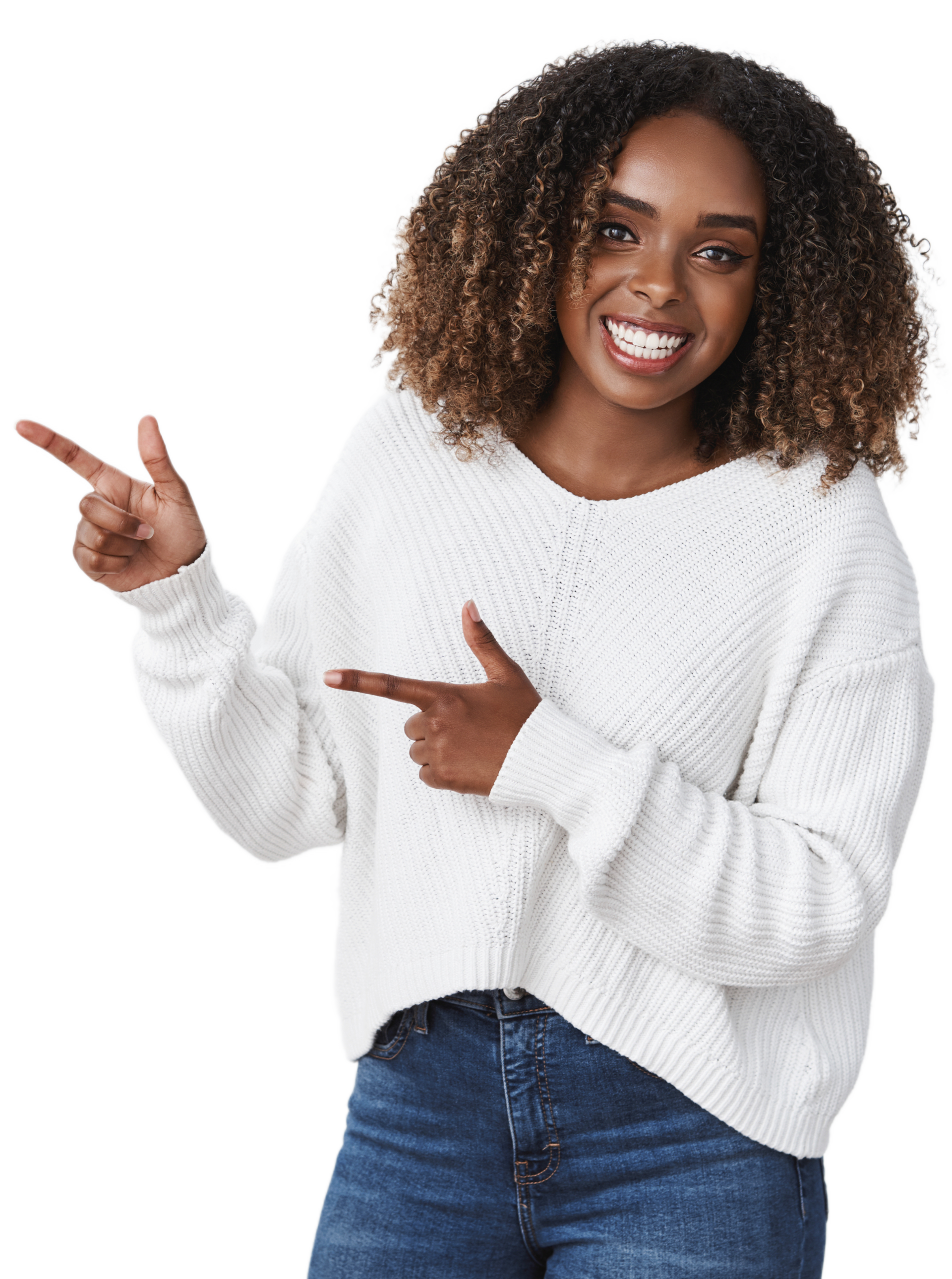 Woman Pointing at Affiliate Link