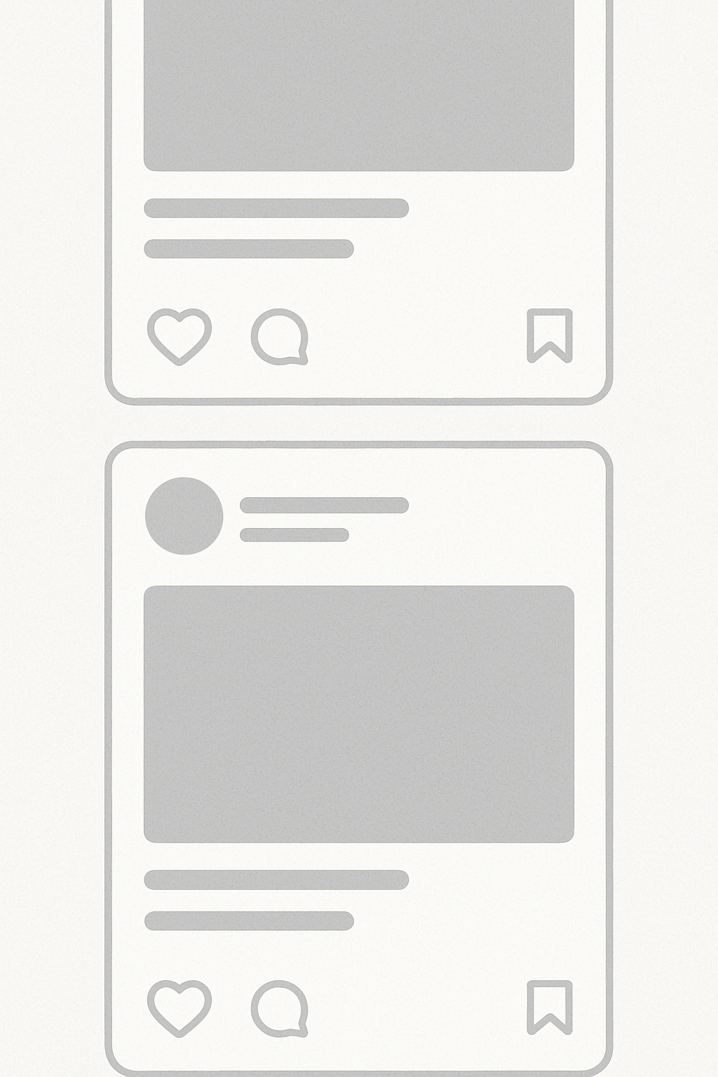 Scroll de publicaciones grises y repetitivas
