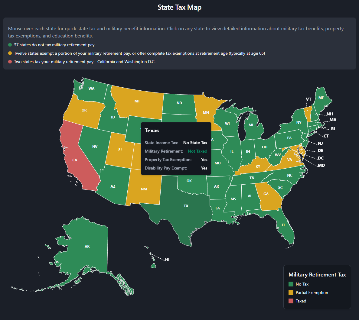 U.S. State Military Benefits Map