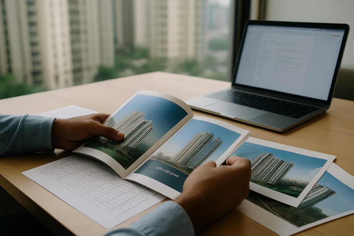 Broker compares printed project brochures with a spreadsheet to match a PropTiger enquiry