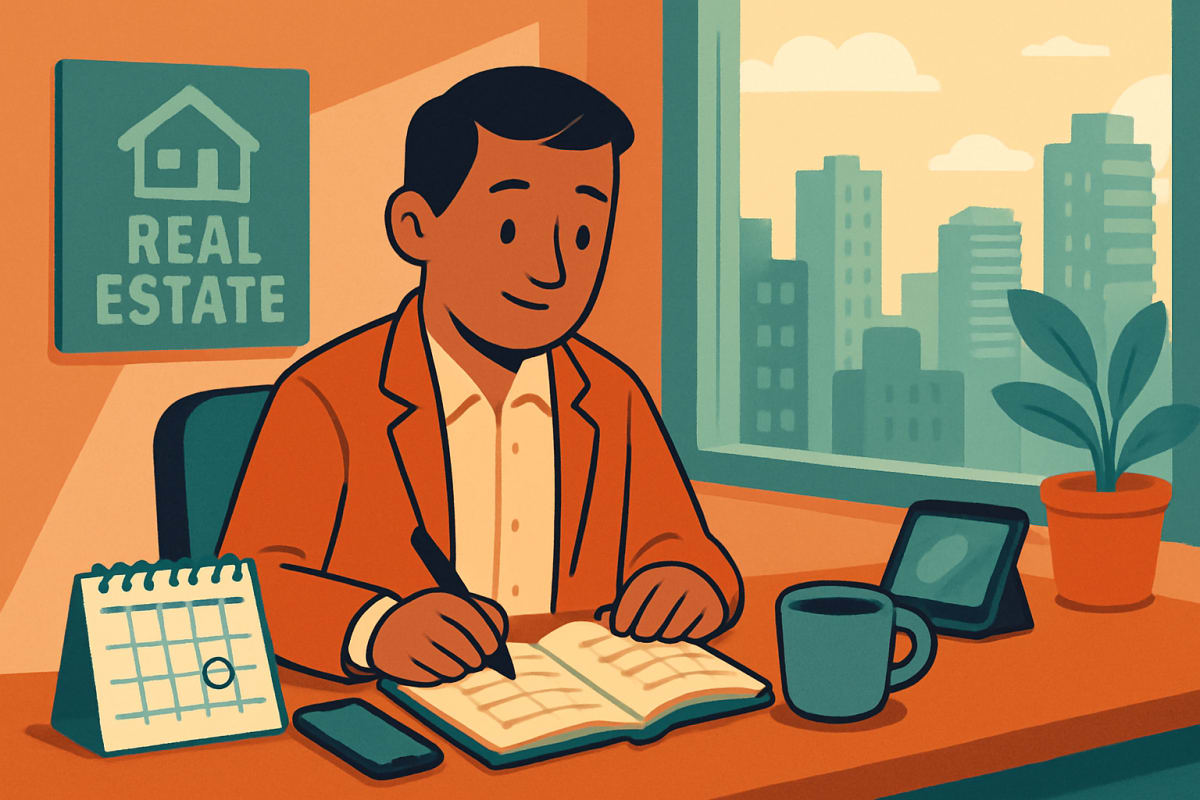 Broker reviews a weekly diary and coffee cup on a Gurugram desk early Monday morning