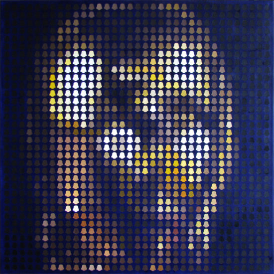 C3Po pixel art, op art painting by Justin Blayney