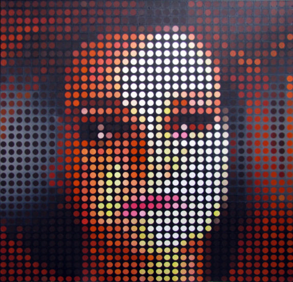 Blazing Heart, op art painting by Justin Blayney