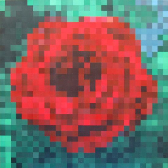 Pixel Rose, op art painting by Justin Blayney